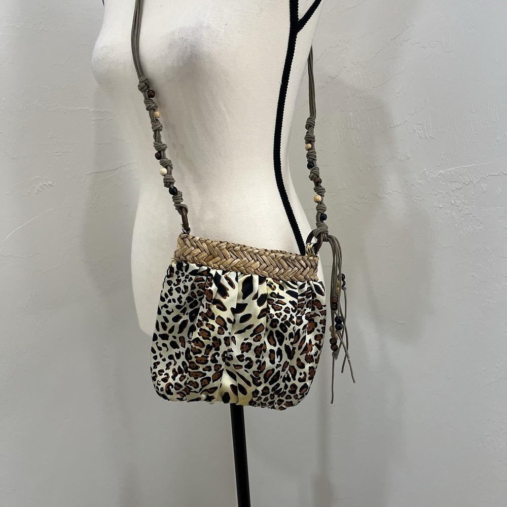SUN N SAND Animal Print With Straw Beach Bag / Handbag 8"x 9" New